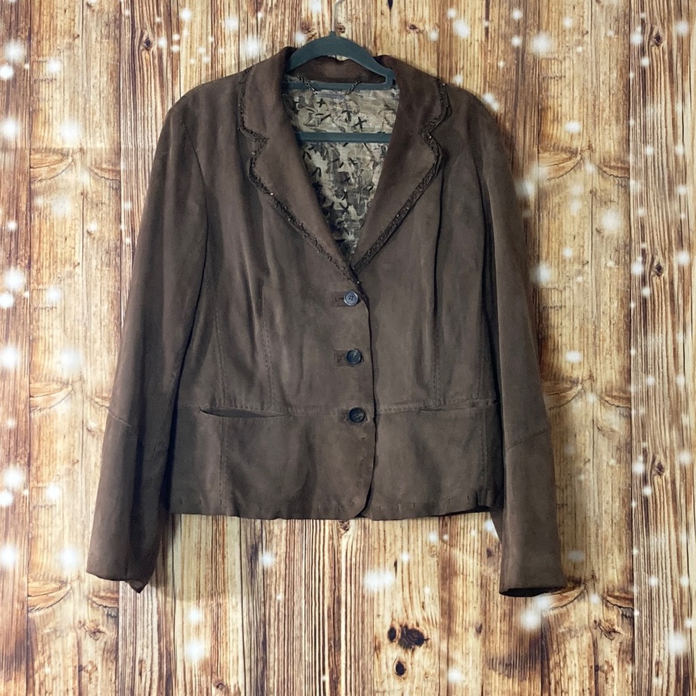 Beaded faux suede blazer
